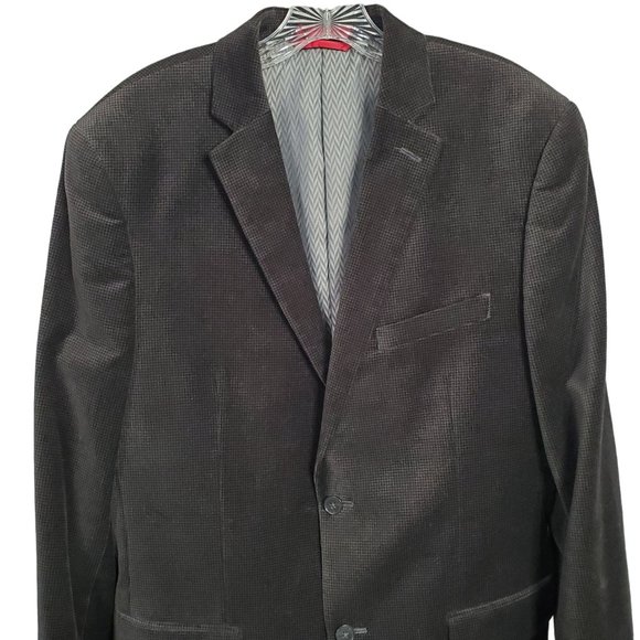 Alfani Mens Size 40L Blazer Sport Coat Slim Fit Velvet Micro Check Black Gray - Picture 4 of 16